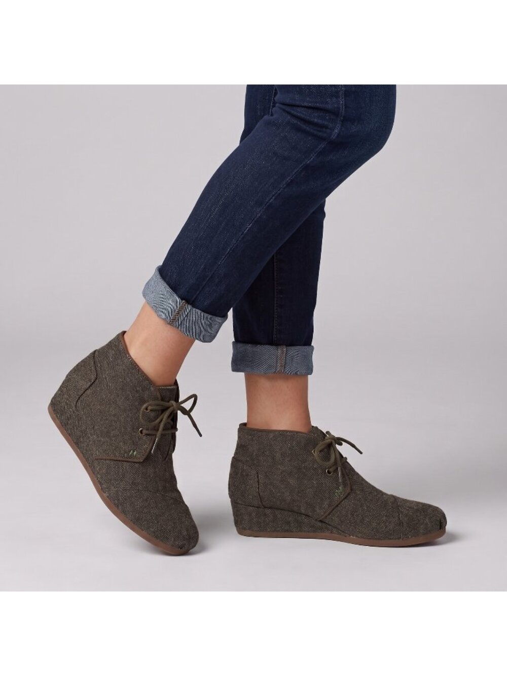 Toms Girl's Desert Tweed Herringbone Lace Up Wedge Booties Shoes in size Youth 4
